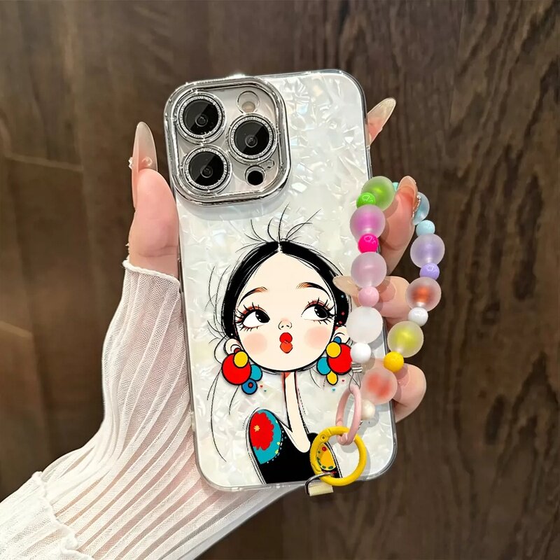 趣味耳坠女孩适用苹果17手机壳iPhone16新款air情侣15pro贝壳纹14promax小众少女12网红11创意13全包防摔硬壳