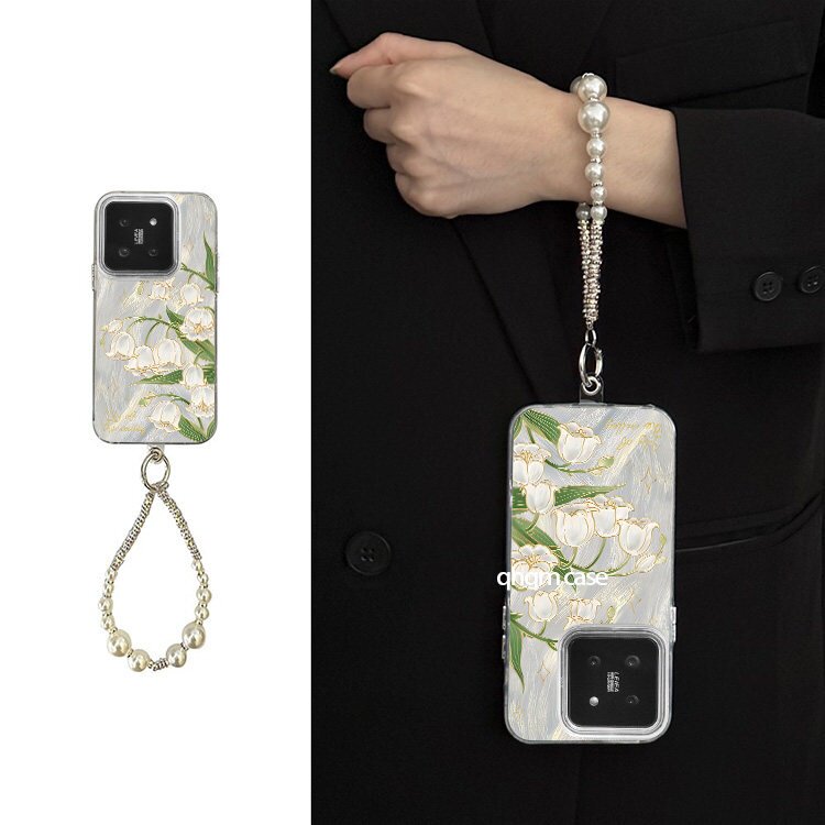 小清新铃兰花适用苹果17手机壳iPhone15promax网红创意14网红13电镀羽纱16pro女12plu手链xs带镜头膜防摔硬壳