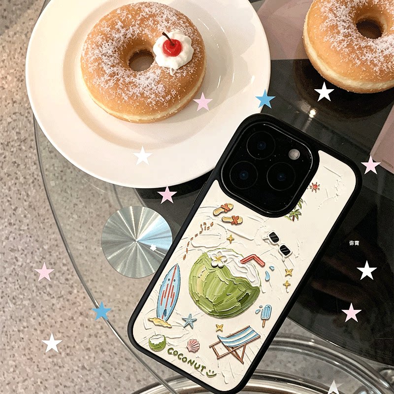 油画西瓜适用苹果17promax手机壳iPhone16创意15新款14爆款13min少女12网红小众11黑色肤感玻璃7全包防摔硬壳