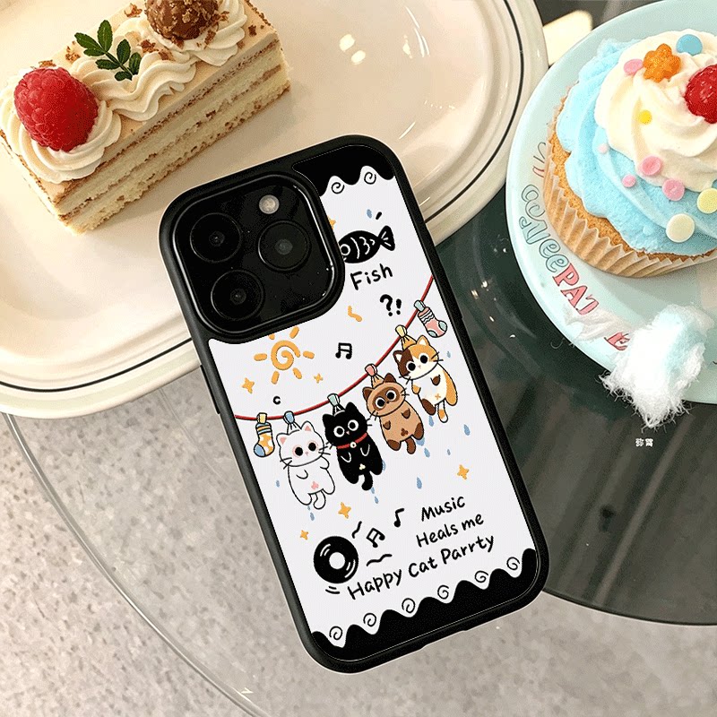 晾衣小猫适用苹果18手机壳iPhone17promax创意15小众16新款14爆款13min网红情侣12黑色肤感玻璃8全包防摔硬壳