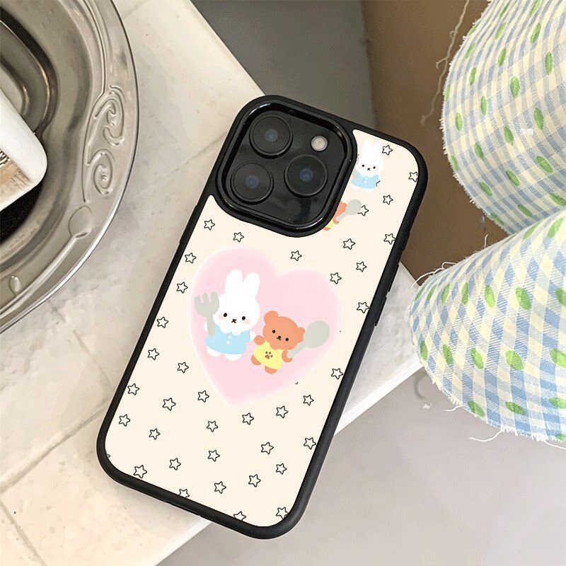 爆款星星兔子小熊适用苹果18手机壳iPhone17创意15promax新款14爆款13mi小众11黑色肤感玻璃8女12p防摔16硬壳
