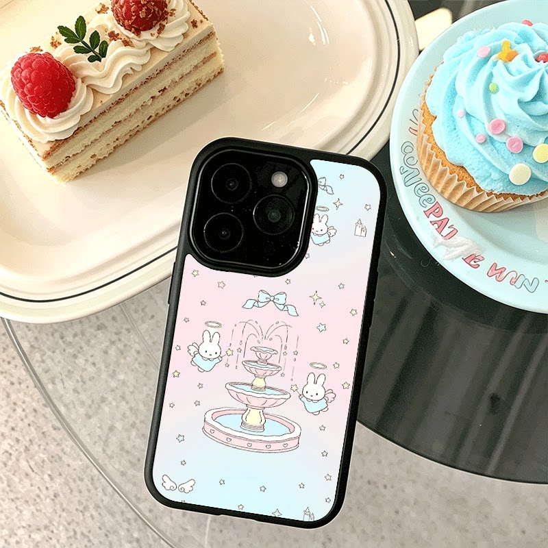喷泉米菲兔适用苹果18手机壳iPhone17promax创意15新款14爆款13p女12网红16小众11黑色肤感玻璃8全包防摔硬壳图片