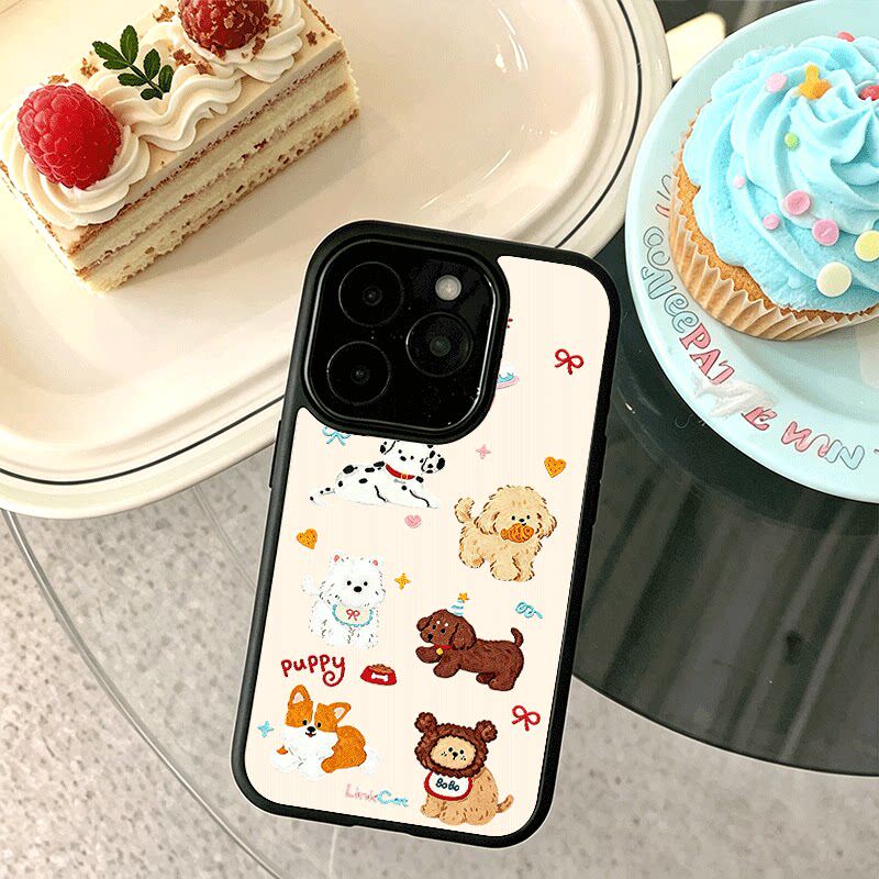 ins涂鸦油画小狗适用苹果17promax手机壳iPhone16创意15新款14黑色肤感13mini小众x情侣11玻璃12全包防摔硬壳