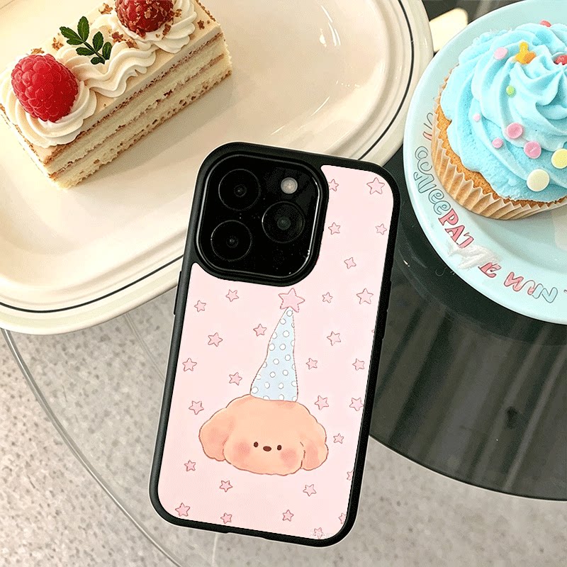 星星帽子小狗适用苹果17promax手机壳iPhone16创意15新款14爆款13min个性网红女12黑色肤感玻璃7全包防摔硬壳