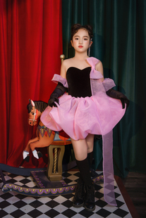 大蝴蝶结公主蓬蓬裙粉色钢琴演出服 女童走秀礼服甜心芭比风连体裤