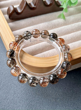 珍藏版天然黑金超七手链 云母共生双轮骨干晶顺发满发手串男女款