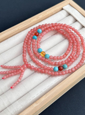 天然水晶手链 阿根廷冰种红纹石手链 DIY多圈佛珠 招桃花