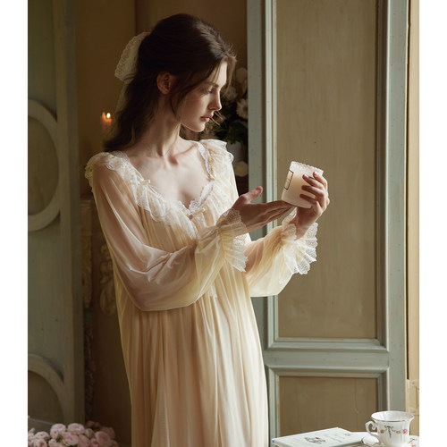 RoseTree宫廷风柔纱睡裙长袖睡裙