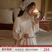 RoseTree宫廷风睡裙女春秋季 蕾丝高级感棉纱睡衣2025新款 长袖 长款