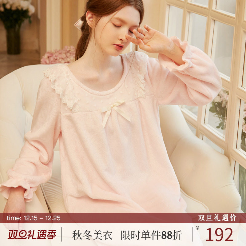 RoseTree雪花小飞袖法兰绒睡裙