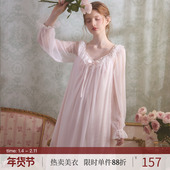 春秋季 长袖 冰丝蕾丝宫廷公主风法式 RoseTree性感睡裙女款 睡衣长款