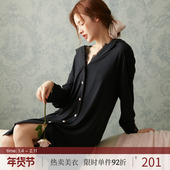 春秋季 长袖 莫代尔黑色性感法式 RoseTree男友风睡衣女款 衬衫 睡裙