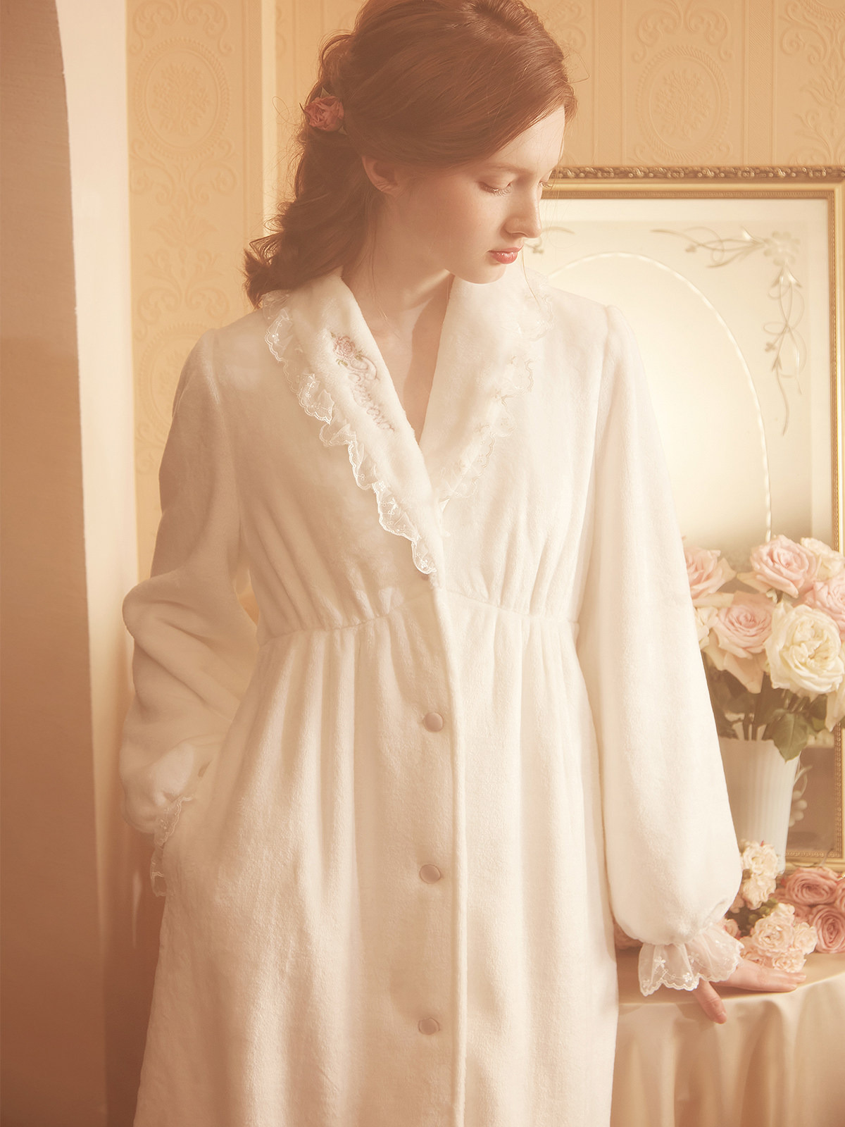 ROSETREE DRESSING GOWN WINTER WOMENS CORAL VELVET BATHROBE PAJAMAS FRENCH LUXURY FLANNEL BATHROBE DRESSING GOWN