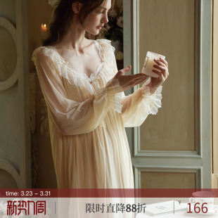 绝美睡衣 宫廷公主风性感纯欲法式 RoseTree冰丝睡裙女春秋长袖 长款