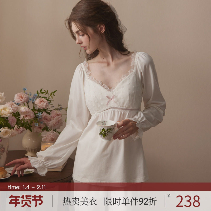 RoseTree纯棉睡衣女款春秋季宫廷公主风蕾丝法式家居服套装带胸垫,女士内衣/男士内衣/家居服,睡衣/家居服套装,淘宝优惠券,粉丝福利购,淘宝优惠卷