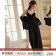 RoseTree睡衣女三件套春秋季 黑色莫代尔性感纯欲家居服带胸垫
