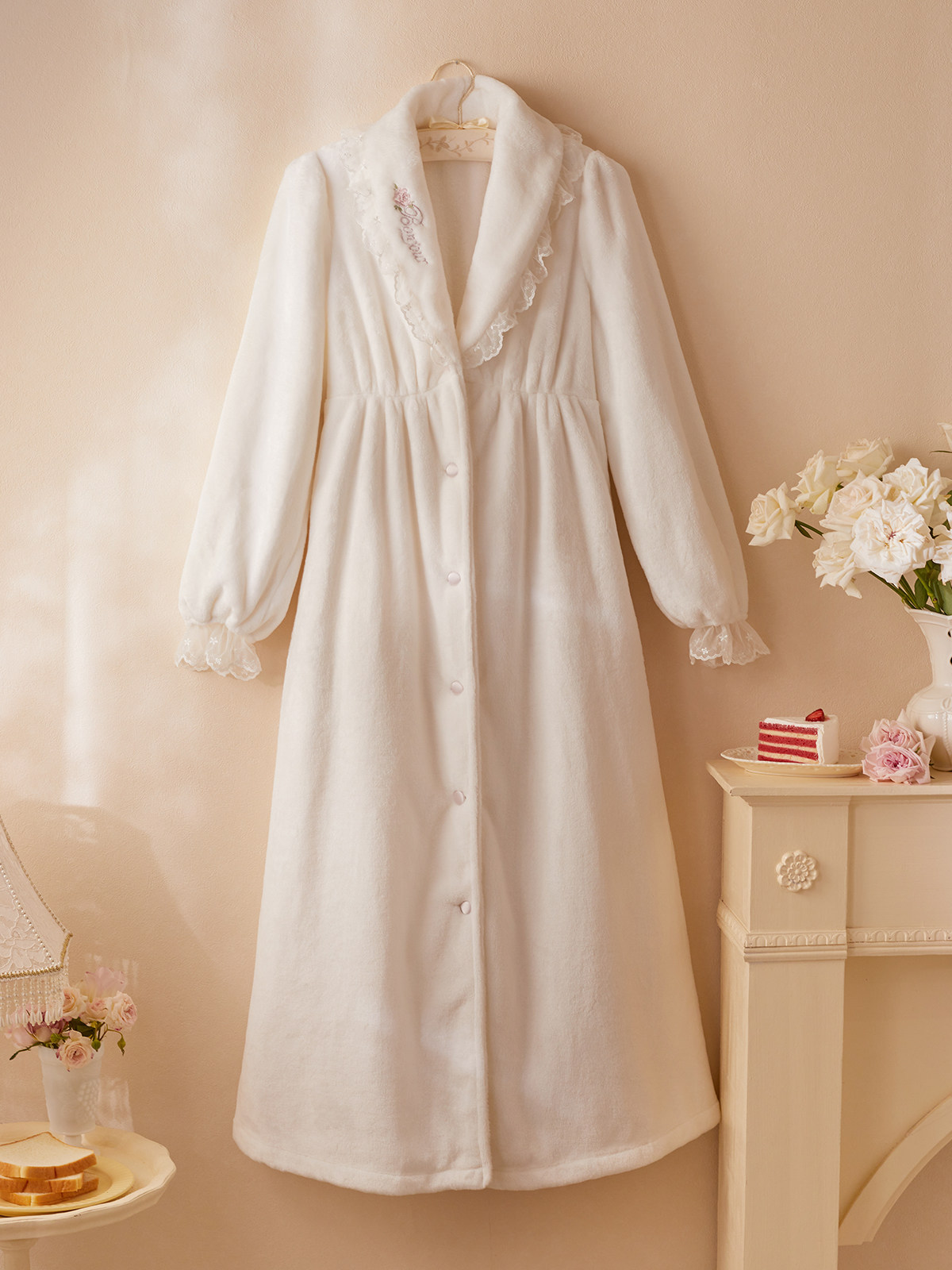 ROSETREE DRESSING GOWN WINTER WOMENS CORAL VELVET BATHROBE PAJAMAS FRENCH LUXURY FLANNEL BATHROBE DRESSING GOWN