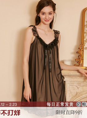 RoseTree吊带睡裙女款夏季法式宫廷公主风黑色蕾丝性感纯欲风睡衣