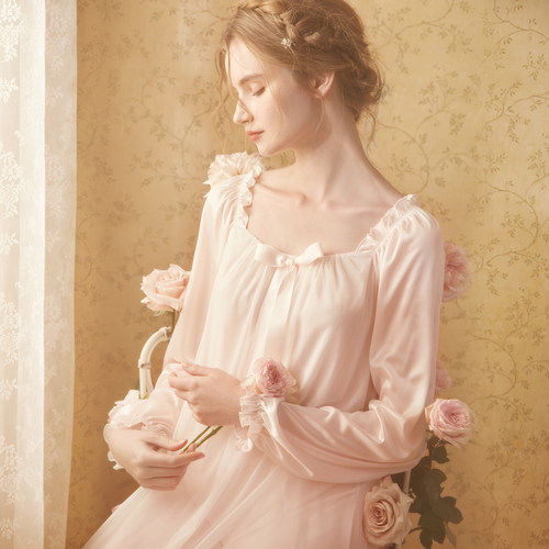 RoseTree冰丝睡裙女春夏长袖