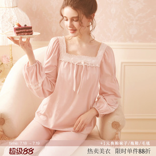 RoseTree宫廷风睡衣女春秋季 长袖 甜美可爱公主风纯棉家居服套装