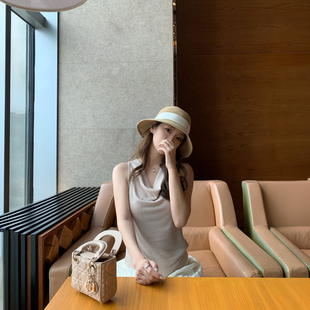 KMZD 慵懒堆堆领无袖设计感背心女夏季修身显瘦荡领针织内搭上衣