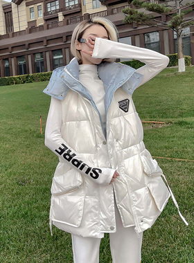 白色羽绒马甲女欧洲站2025年新款外穿韩国东大门中长款白鸭绒马夹