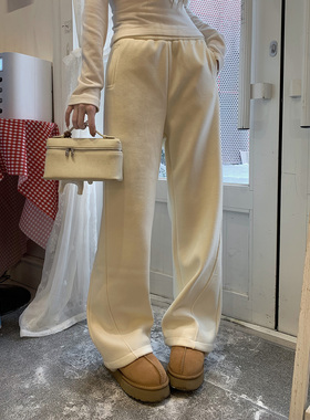 KMZD 糯米裤 休闲加绒宽松显瘦直筒阔腿裤百搭拖地卫裤秋冬女士