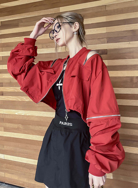红色夏天薄款外套女气质2024新款爆款设计感小众百搭短款防晒上衣