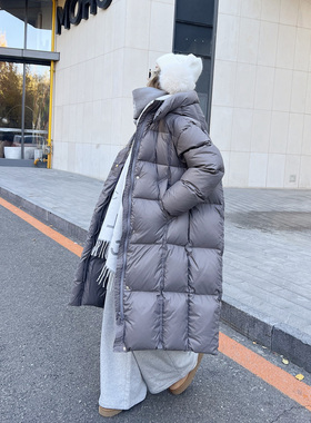 KMZD 雪融奶霜 冬季90白鸭绒充绒量500g连帽一件过冬长款女羽绒服