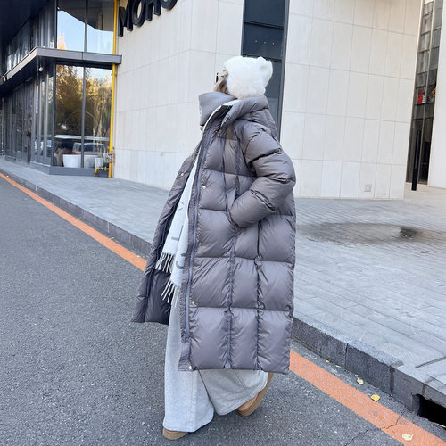 冬季90白鸭绒连帽过冬长女羽绒服