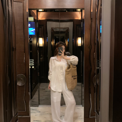 松弛感老钱亚麻长袖长裤两件套