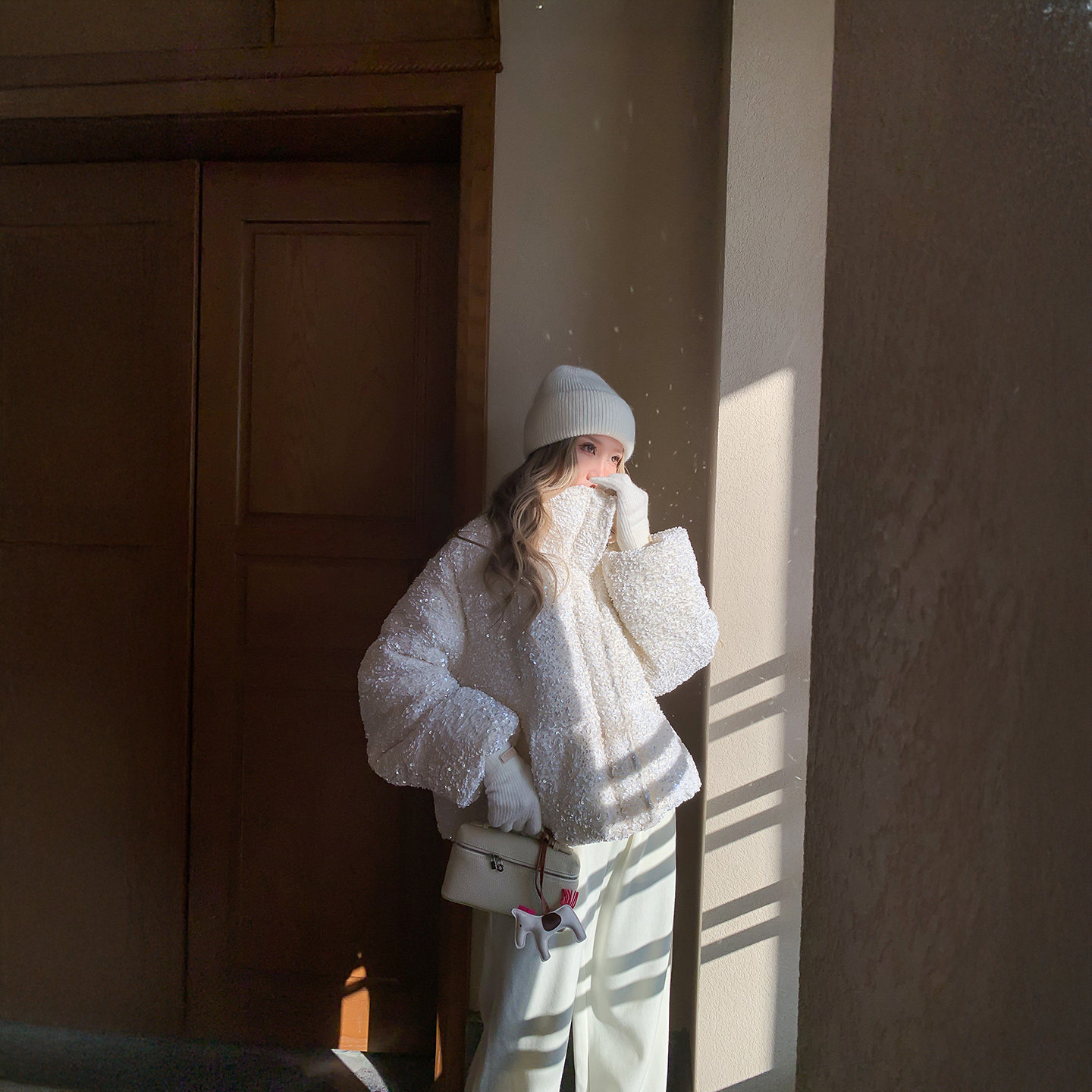 亮片丝绒90白鸭绒高级感羽绒服