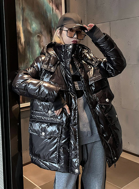 黑色羽绒服女欧洲站2025年冬季新款爆款中长款设计感小众高端潮