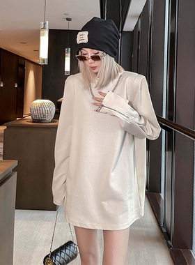 米白色卫衣t恤女长袖薄款2024年新款欧洲站设计感小众宽松上衣潮