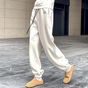 白色小脚卫裤女秋冬2024新款爆款时尚洋气束脚直筒运动休闲裤子潮