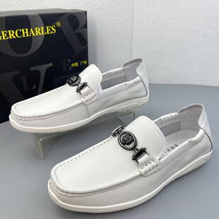 90123进口牛皮男鞋户外流行单鞋外贸断码处理浅口百搭豆豆鞋