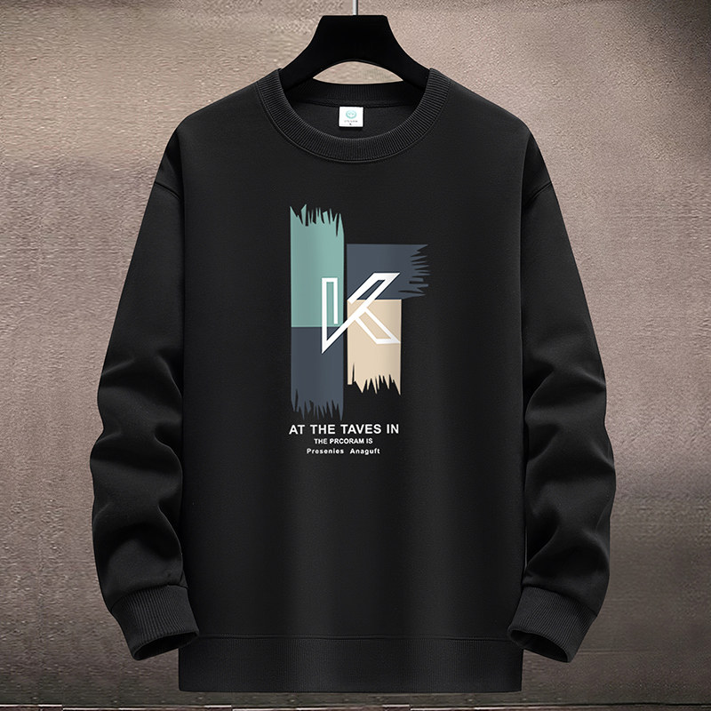 2025新款纯棉卫衣男春秋季潮流印花圆领长袖T恤加绒加厚外套男装