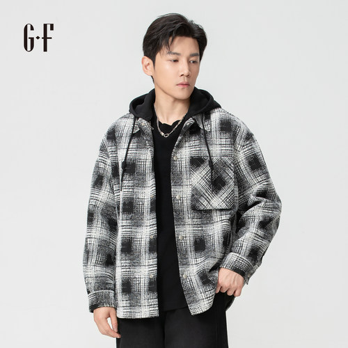 GF男装韩版休闲宽松翻领长袖衬衫
