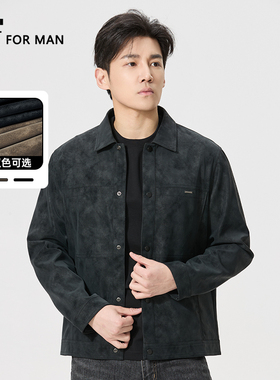 GF男装  春季休闲时尚修身纯色经典短款翻领皮衣 S/S16051001