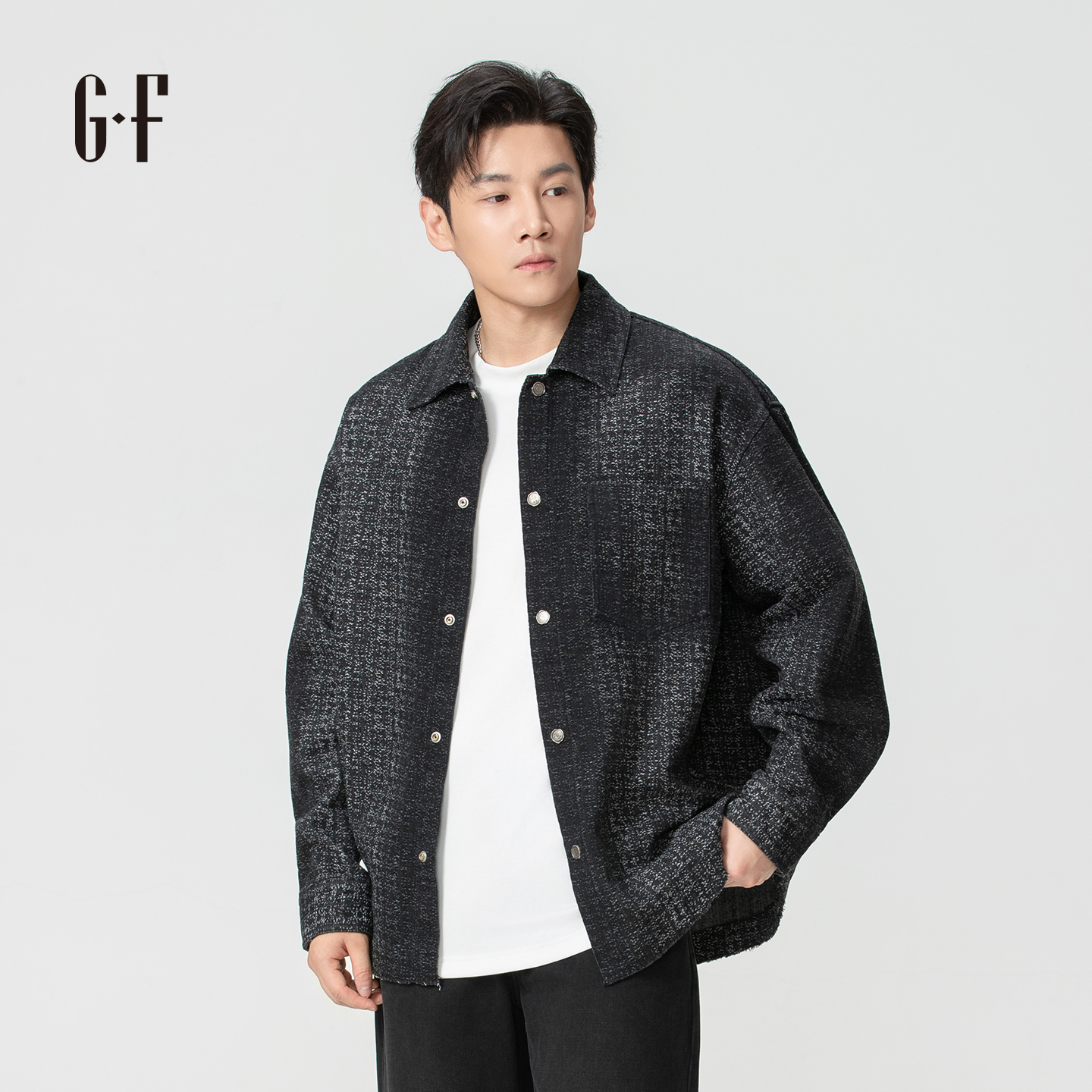 GF男装 秋季韩版潮渐变宽松翻领长袖衬衫外套S/A 110253016