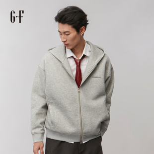 GF 春季浅灰连帽拉链男宽松日系慵懒休闲卫衣夹克外套 120261008