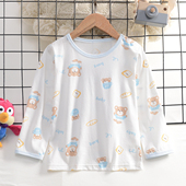 哈咪奇中大童夏季 纯棉长袖 打底衣宝宝肩开套头无骨家居空调服睡衣