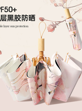 12骨加固双层黑胶防晒太阳伞手开折叠伞晴雨两用遮阳伞防紫外线女