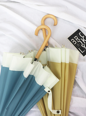 长柄雨伞小清新接边纯色田园风加固直杆伞学生女定制广告伞印logo