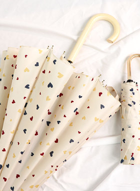 16骨日系印花长柄雨伞女学生晴雨两用小清新木柄直杆双人文艺伞女