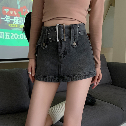 Real shooting and real price 2022 spring new super cool Spice Girl elastic high waist washed denim skirt with belt