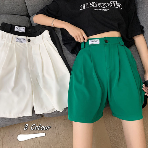 Real price Hong Kong chic wide leg Capris 2021 new loose high waist casual Suit Shorts