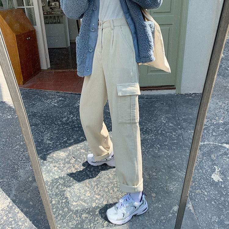 Real price autumn and winter versatile high waist corduroy pants straight loose casual pants pants