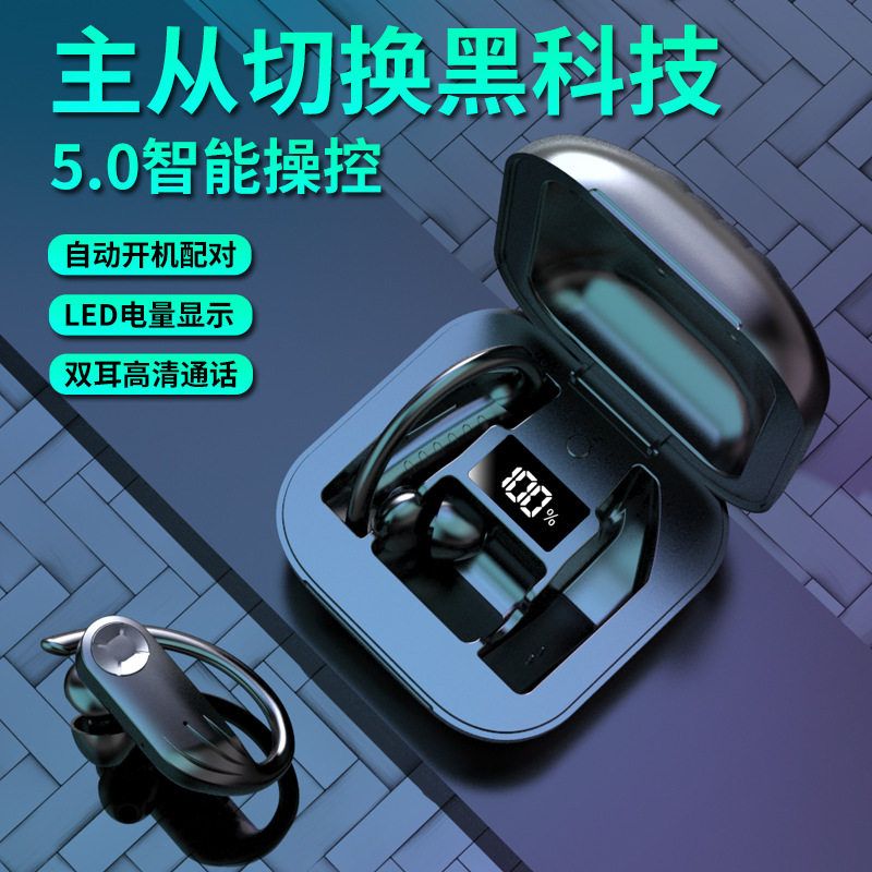 跨境新款B1 tws蓝牙耳机5.0运动防汗挂耳式带LED数显无线耳机私模