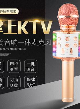 WS858L带灯话筒音响一体儿童麦克风手机k歌宝无线蓝牙音箱 跨境